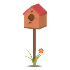 A birdhouse for birds, isolated on a white background. Cartoon vector illustration