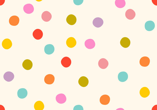 Colorful circle doodle seamless pattern. Seamless hand drawn pattern with colorful dots. Vector brush strokes design elements. Perfect for wallpapers, pattern fills, web page backgrounds, surface text