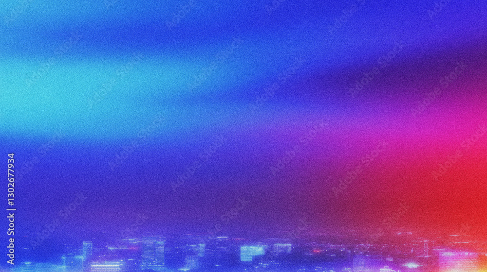 Poster abstract night cityscape with colorful blue and red lighting effects in a futuristic urban environme