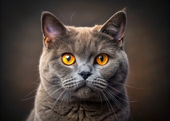 Obraz premium Majestic British Shorthair Cat with Striking Yellow Eyes - Portrait Photography