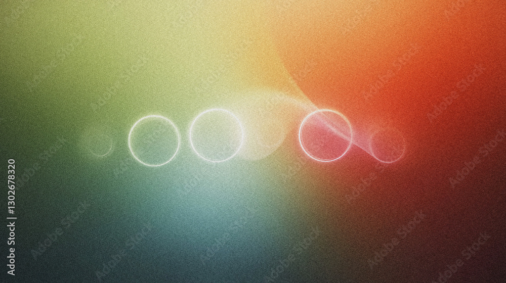 Poster Abstract colorful background with soft bokeh circles and gradient light effects in green, red, and blue shades with a grainy gradient abstract noise texture Background banner wallpaper backdrop