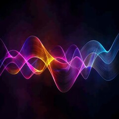 Fototapeta premium Abstract colorful sound waves on a dark background. Dynamic and vibrant audio visualization with flowing lines and spectrum hues.