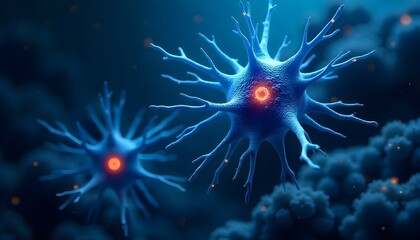 Obraz premium Ilustración de neuronas con sinapsis brillantes, arte digital, iluminación suave y difusa, esquema monocromático