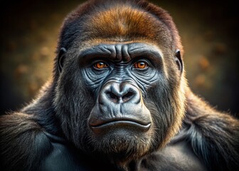 Obraz premium Majestic Gorilla Portrait: Wise Eyes, Fur Collar Close-Up