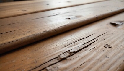 Fototapeta premium Distressed Wood Grain Table Close Up, Old Patches, Weathering Natural Texture