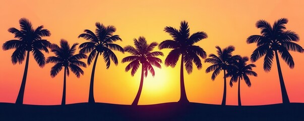 Obraz premium Silhouette icons of various coconut trees, diverse shapes & sizes , silhouette icons, sea, ocean