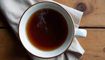 Coffee Cup on Table with Smoke Rising from Dark Brown Liquid