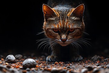 Intense Cat's Gaze in Dark Ground