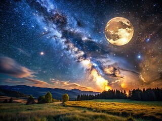 Majestic Night Sky: Moonlit Landscape Photography