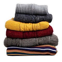 Cozy Stack of Warm Knitted Sweaters for Winter Fashion and Style
