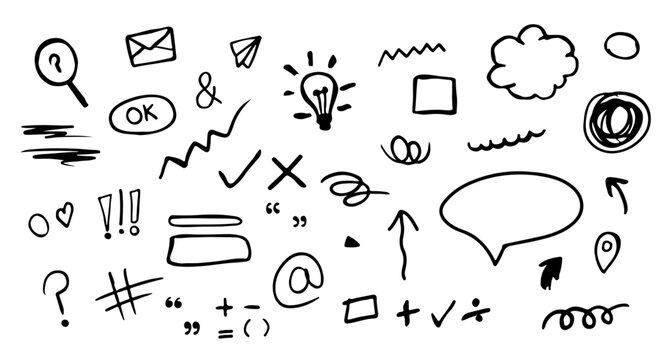 Hand drawn doodles vector, hand drawn sketch line style elements 