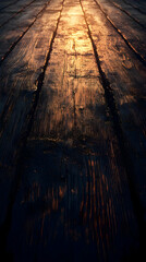 Detailed Wooden Floor With Golden Sunlight Beams