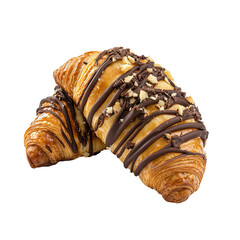 a PNG image of two chocolate croissants with a chocolate topping on top of them, placed on a transparent background