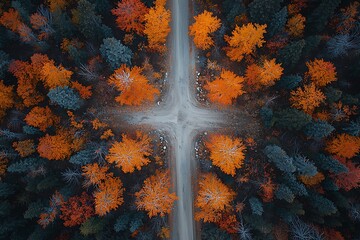 Autumn Crossroads in the Woods