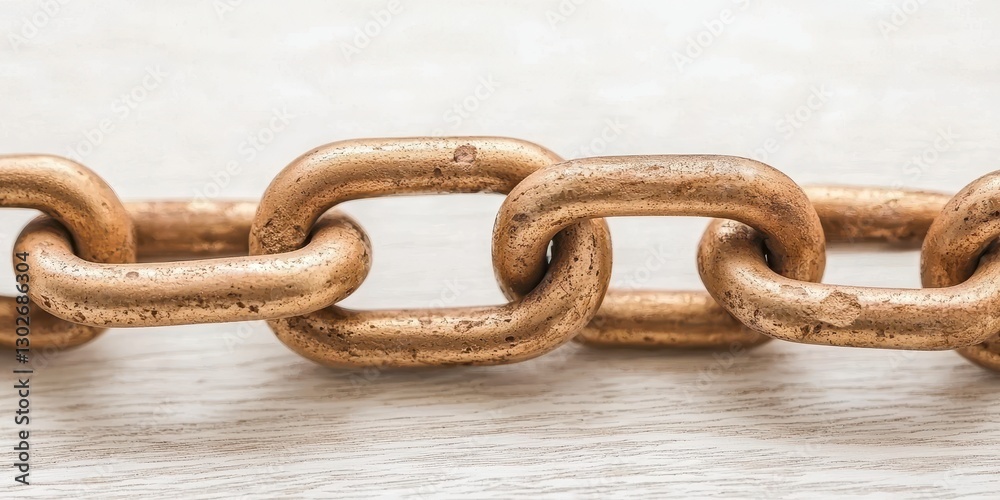 Poster A close-up view of a rusty metal chain, showcasing its textured links and weathered appearance against a light background.