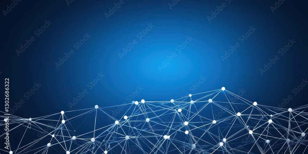 Poster a network of interconnected nodes against a blue background, symbolizing technology, data, and commu