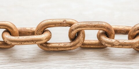 Obraz premium A close-up view of a rusty metal chain, showcasing its textured links and weathered appearance against a light background.