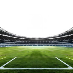 Modern Stadium Interior with Expansive Green Field and Sky