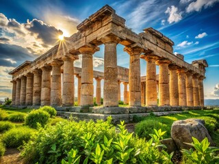 Obraz premium Majestic Ruins of Paestum Temple: Ancient Greek Architecture in Southern Italy