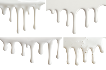 Set of delicious milk drippings, isolated on transparent cutout background