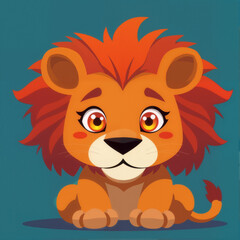 Obraz premium Cute Lion Cub Sitting with Gentle Expression Against Teal Background