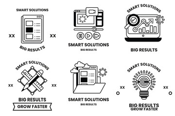 Set of illustrations in the concept of business and digital in line art style