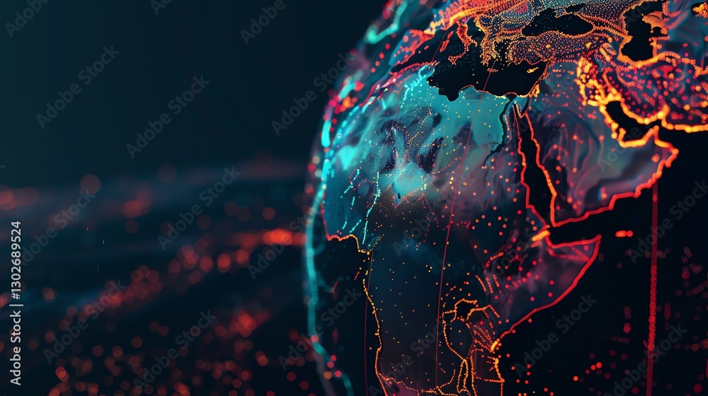 Wall mural a digital rendering of the globe with glowing lines.