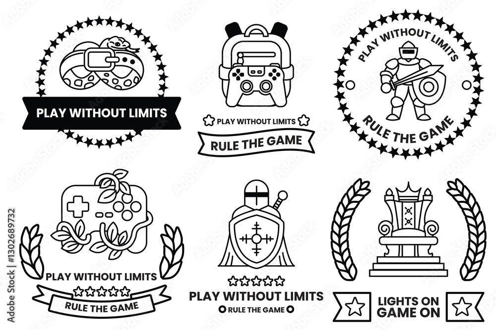 Wall mural set of illustrations in the concept of gamers in a line style