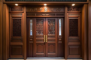 Ornate Wooden Double Doors With Intricate Carvings