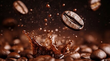 Dynamic Coffee Beans in Motion Freshly Roasted Aroma