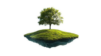 Landscape with lone tree floating isolated on white background

