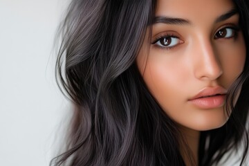 Naklejka premium Silky Soft Brunette Hair Woman Close-Up