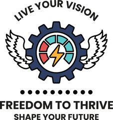 Freedom to Thrive is shown with a gear and wings