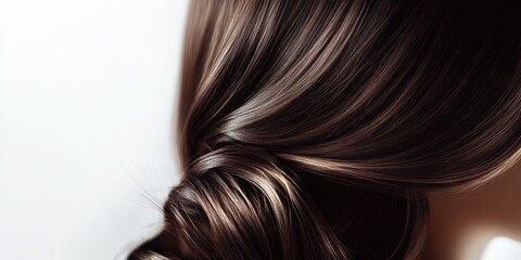Naklejka premium Glossy Dark Brunette Hair Close-Up on White