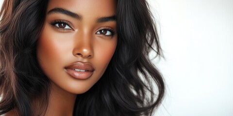 Naklejka premium Brunette Beauty with Glossy Hair Close-Up