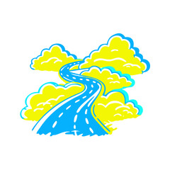 Obraz premium Foggy road icon winding through clouds, surreal travel concept