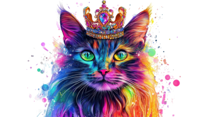 Colorful portrait of cat isolated on white background

