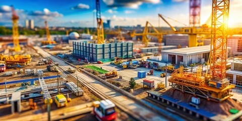 Miniature Factory Construction Site: Tilt-Shift Photography of Industrial Building Project