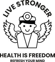 A man with wings is smiling and the words 