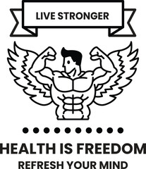 A man with a muscular body is depicted in a black