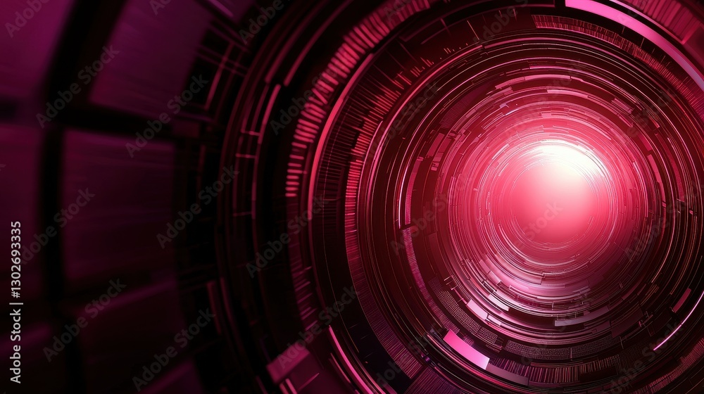 Poster a vibrant, abstract tunnel image featuring glowing pink lights and intricate patterns, suggesting a 