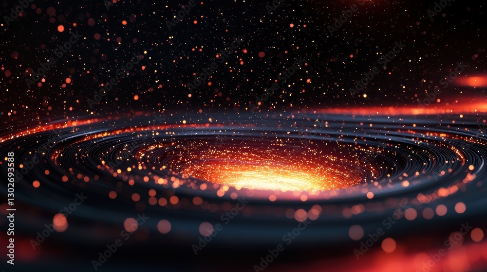 Poster a mesmerizing swirl of glowing particles creates a cosmic effect, reminiscent of a galaxy or stellar