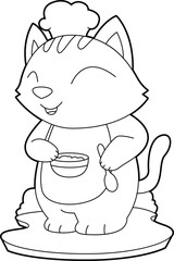 Cat Chef Cooking pot Cook Animal Vector Graphic Art Illustration