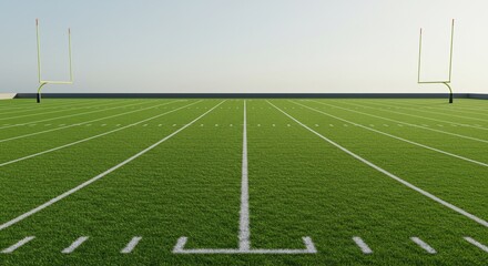 American Football Field Perspective with Goal Posts and Green Turf View