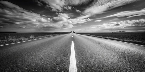 Minimalist Black and White Road: Single White Line Highway Asphalt