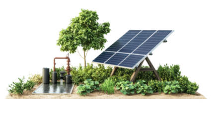 solar panels on a green field isolated on white background


