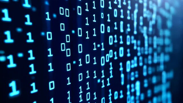 Abstract representation of binary code cascading down a digital screen, symbolizing data flow