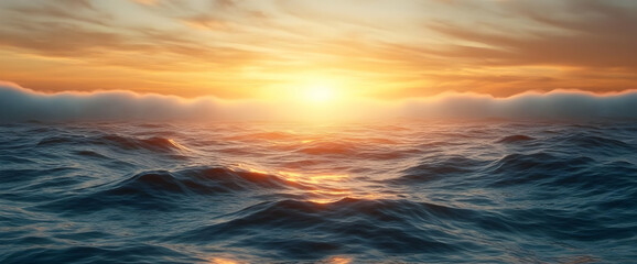Naklejka premium Golden Sunset Over Turbulent Ocean Waves