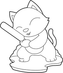 Cat Cricket Cricket bat Animal Vector Graphic Art Illustration
