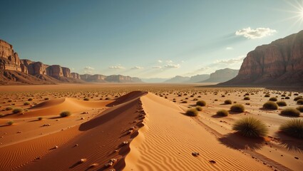 Vast Iraqi Desert Plains showcase stunning dunes and barren landscapes under clear sky. Concept explores beauty and isolation of Iraqi Desert Plains in natural settings